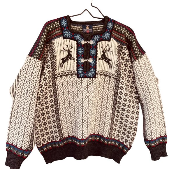 VTG SKJAEVELAND of Norway Size X Large Telemark Style Pure Wool Nordic Sweater - Picture 1 of 11